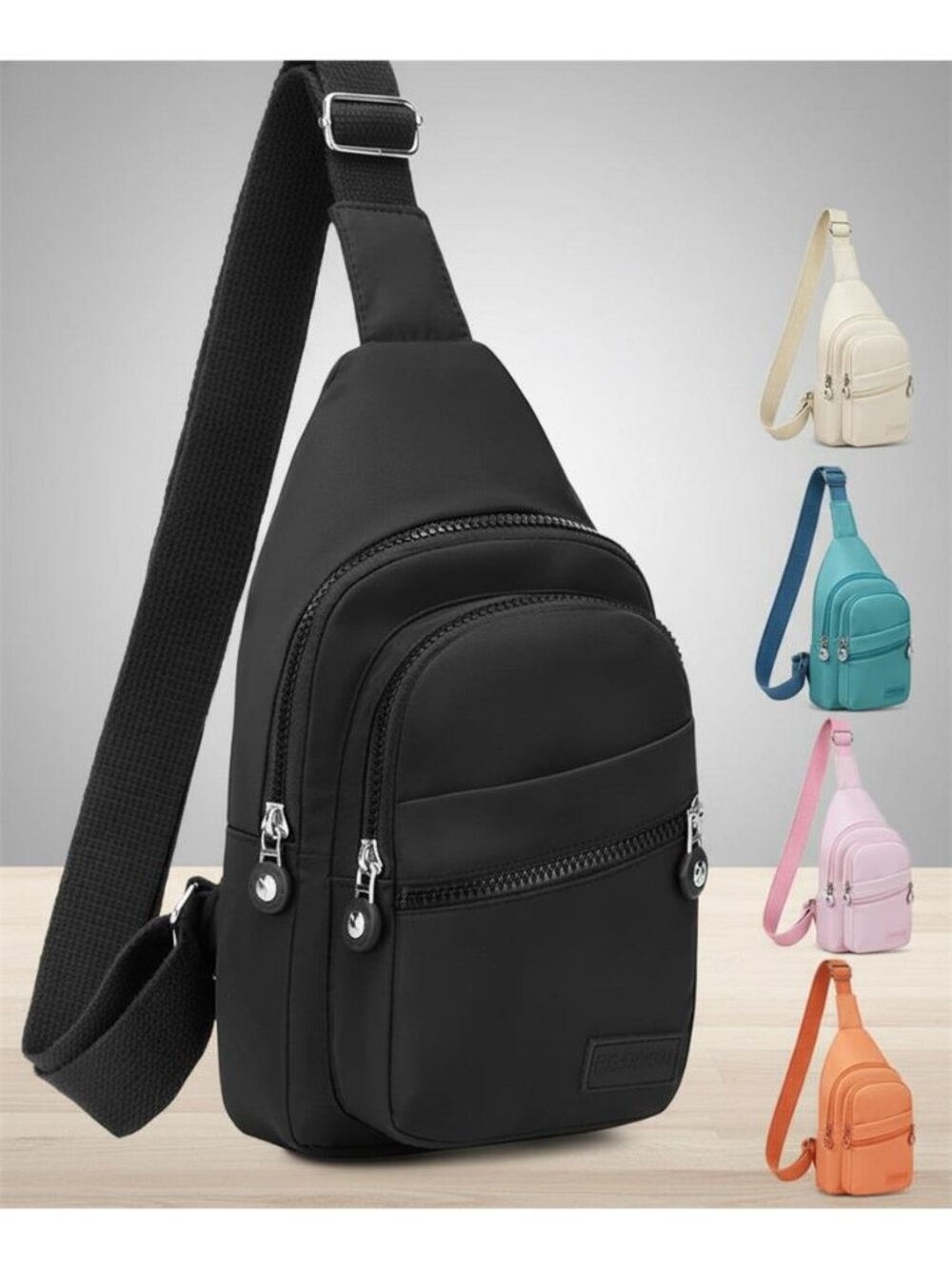 New Crossbody Chest Bag Small Sling Backpack Black Water‑Resistant with Pockets
